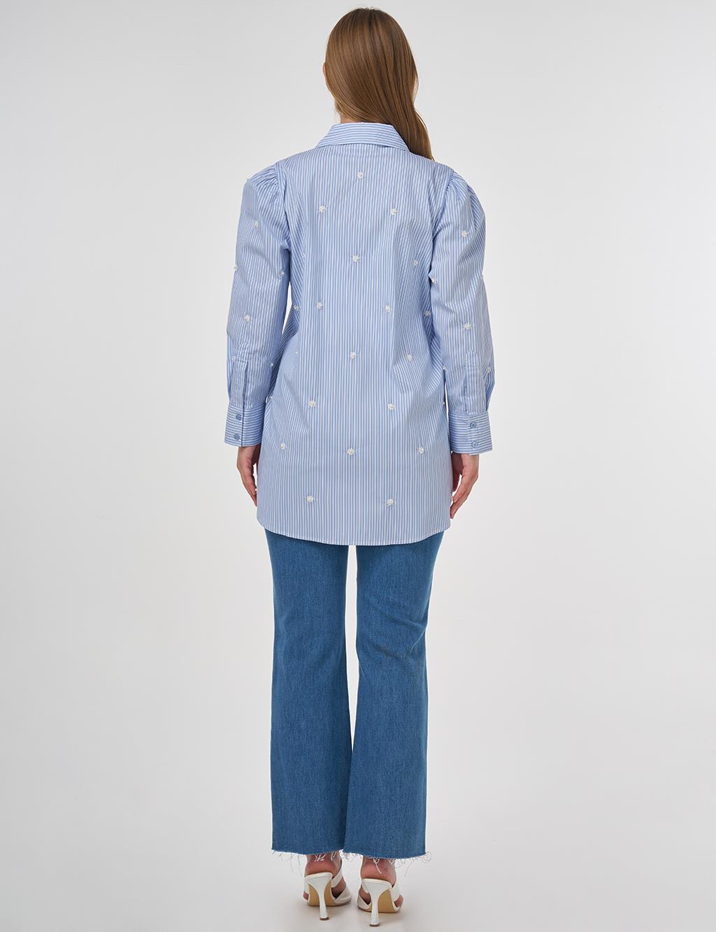 Pearl Detailed Viscose Tunic Blue