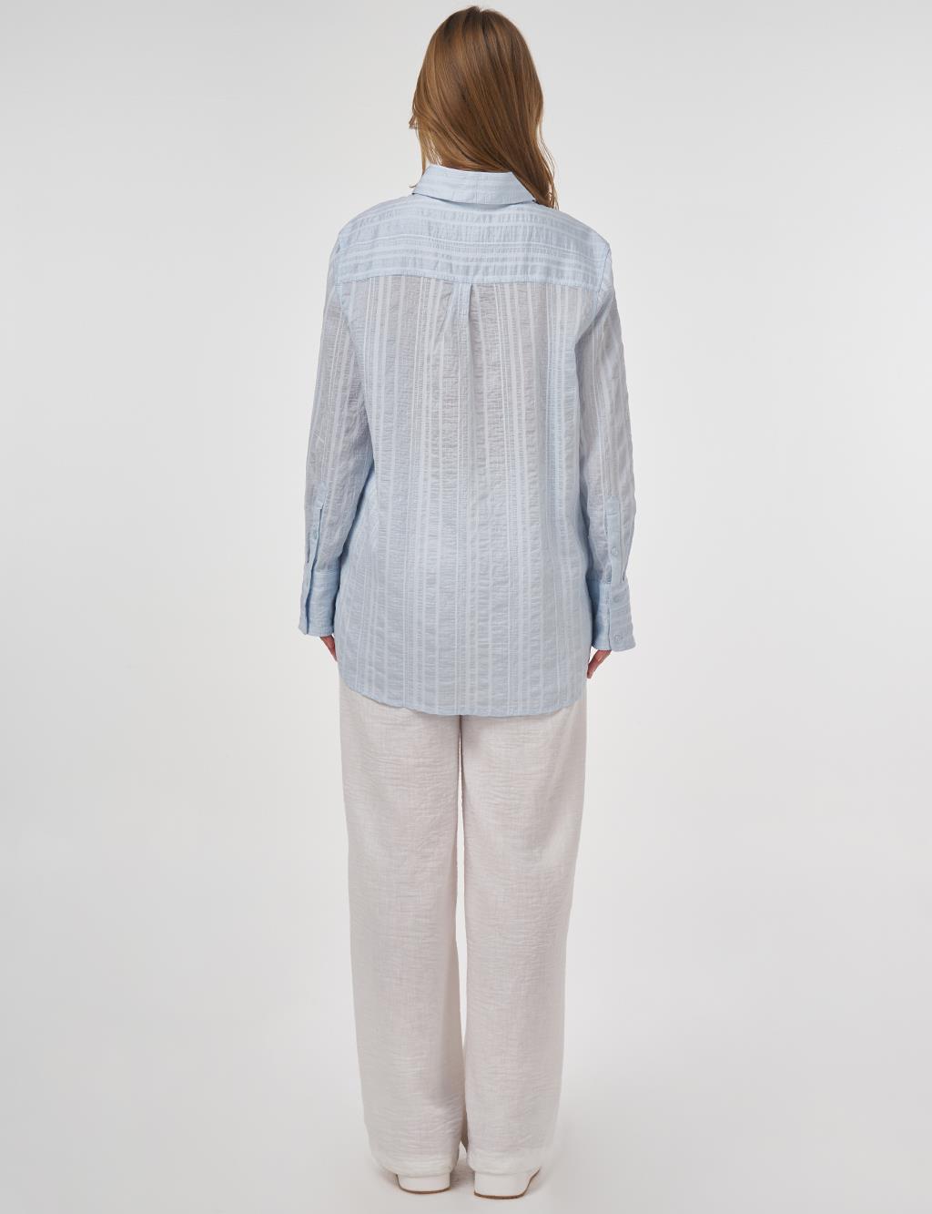 Striped Pattern Lyocell Tunic Ice Blue