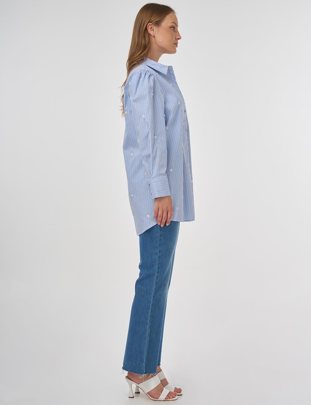 Pearl Detailed Viscose Tunic Blue