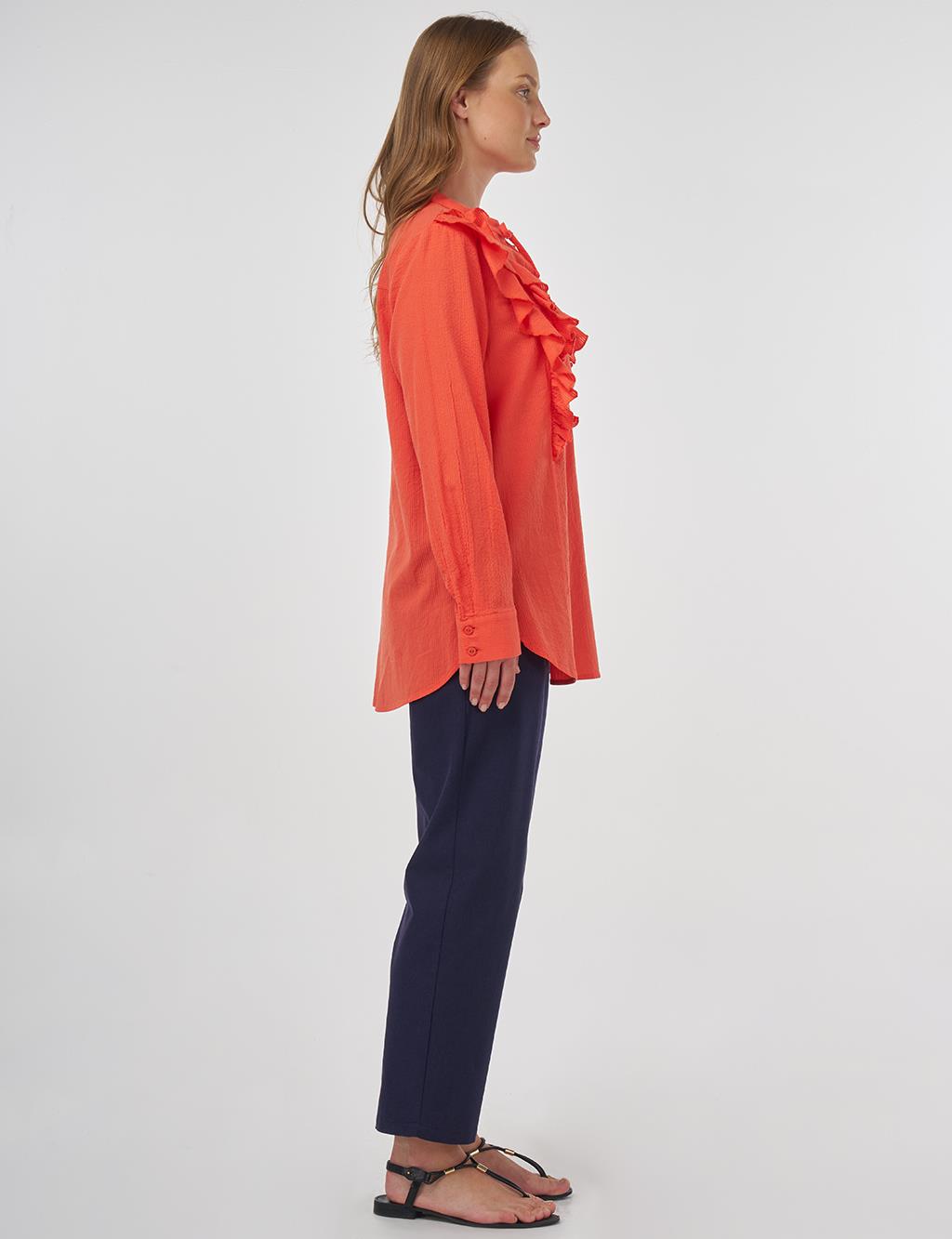 Ruffled Detail Cotton Tunic Poppy Red