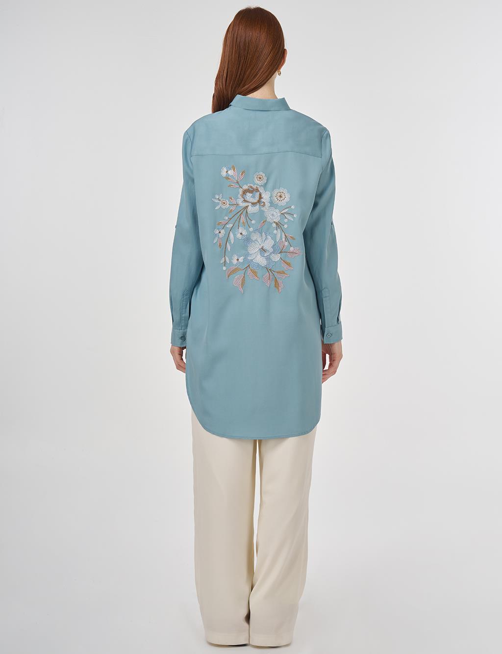 Embroidered Lyocell Tunic Airforce Blue