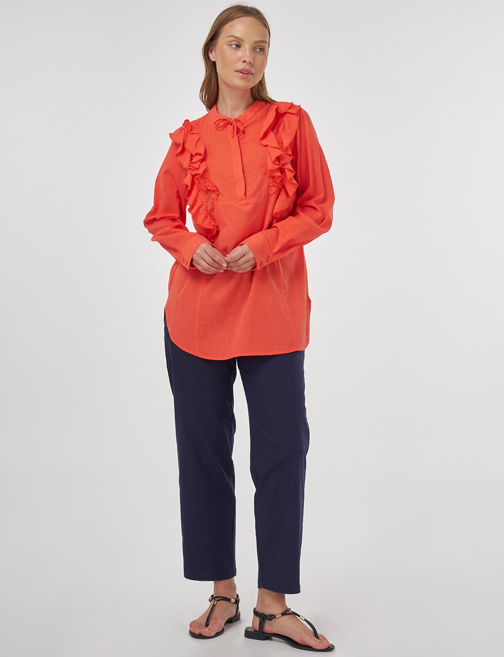 Ruffled Detail Cotton Tunic Poppy Red