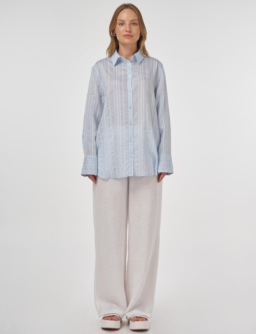 Striped Pattern Lyocell Tunic Ice Blue