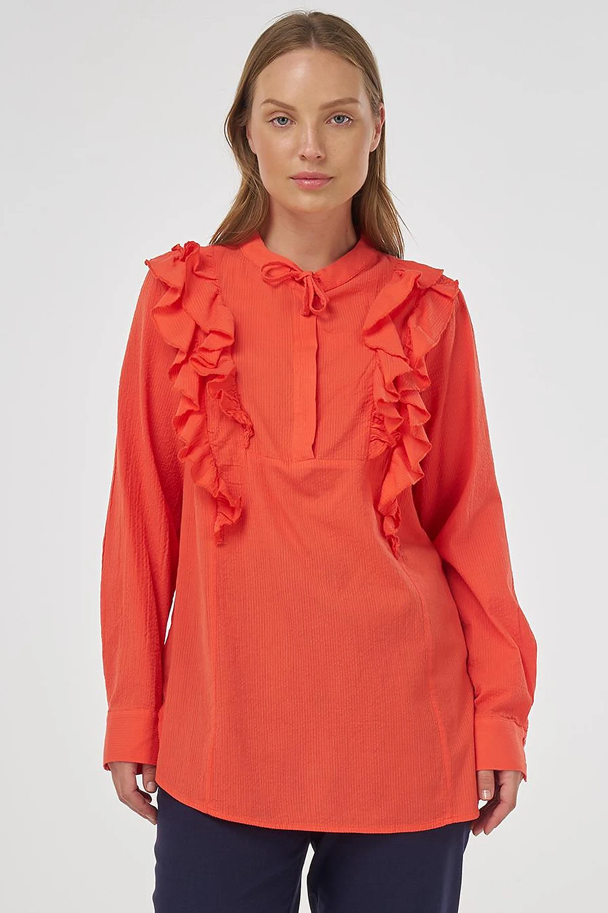 Ruffled Detail Cotton Tunic Poppy Red
