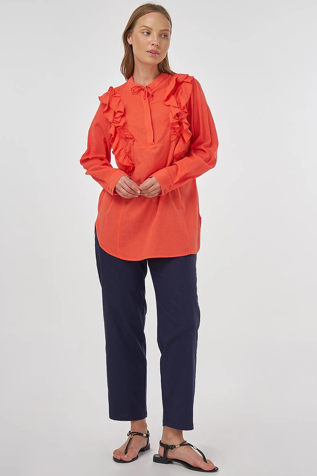 Ruffled Detail Cotton Tunic Poppy Red