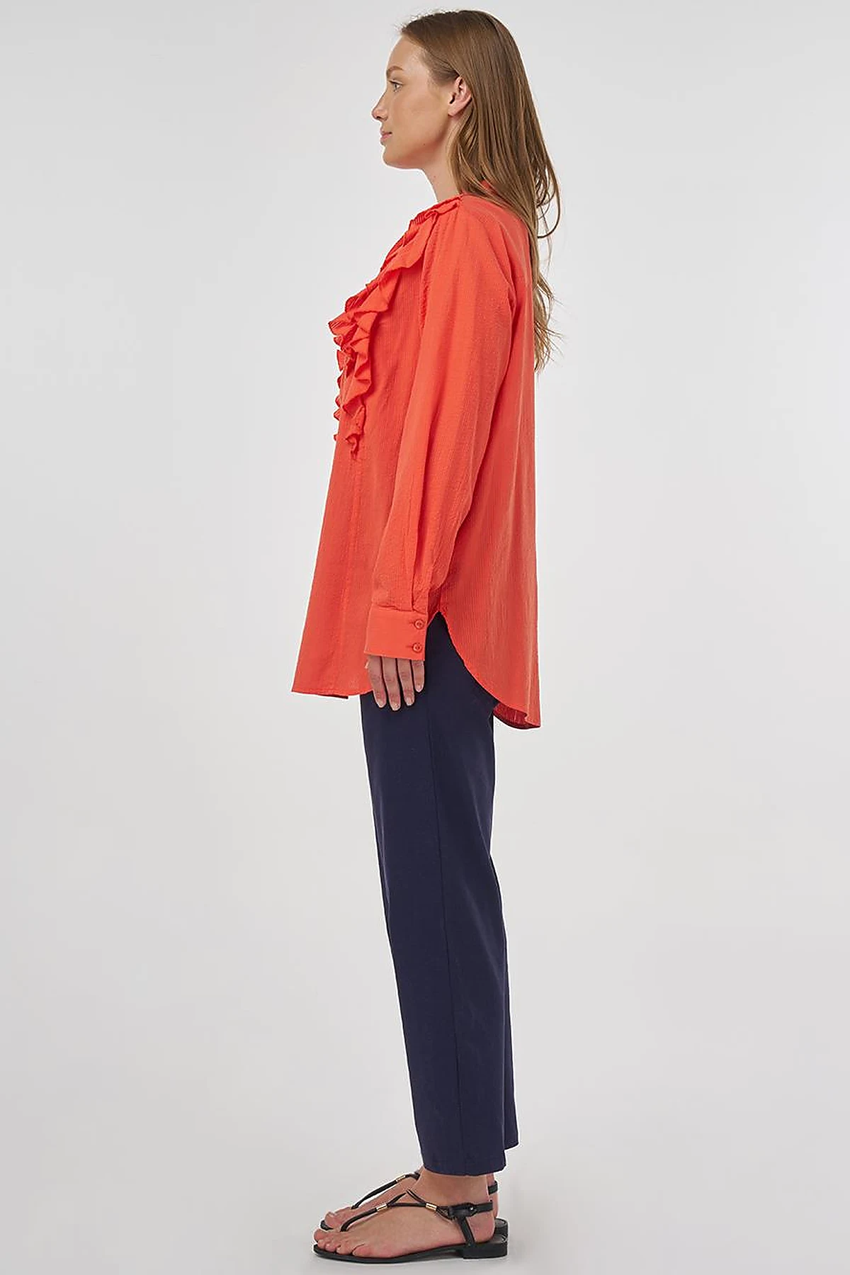 Ruffled Detail Cotton Tunic Poppy Red