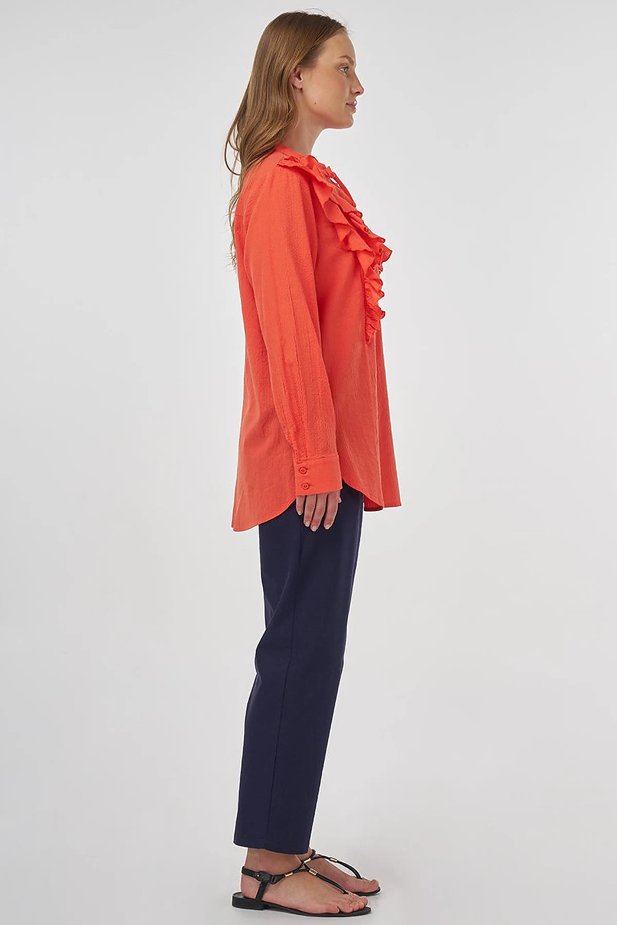 Ruffled Detail Cotton Tunic Poppy Red