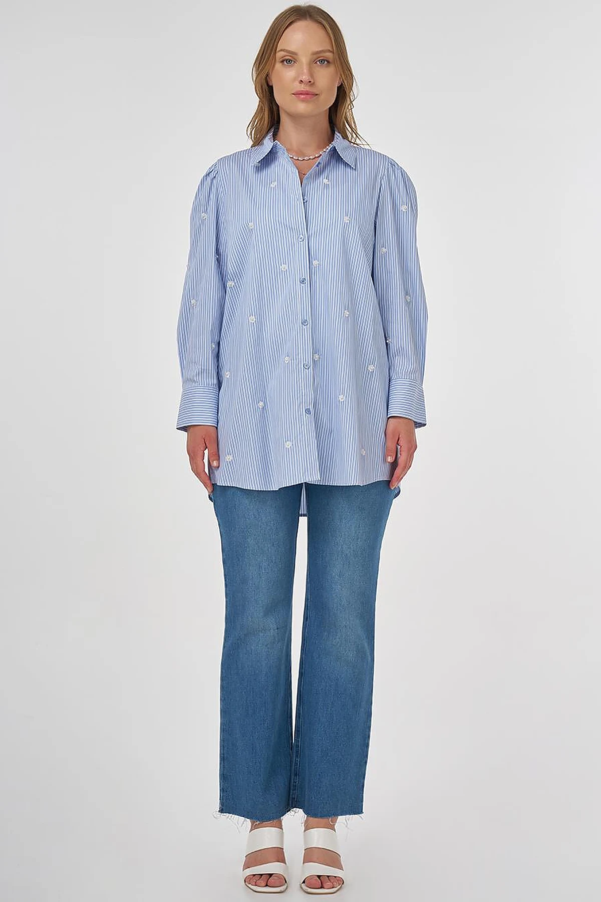 Pearl Detailed Viscose Tunic Blue