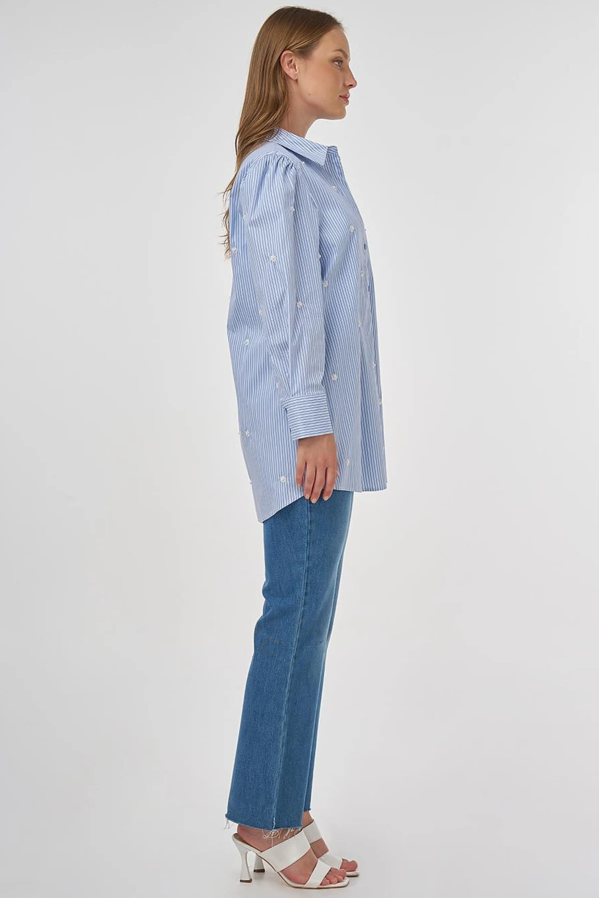 Pearl Detailed Viscose Tunic Blue
