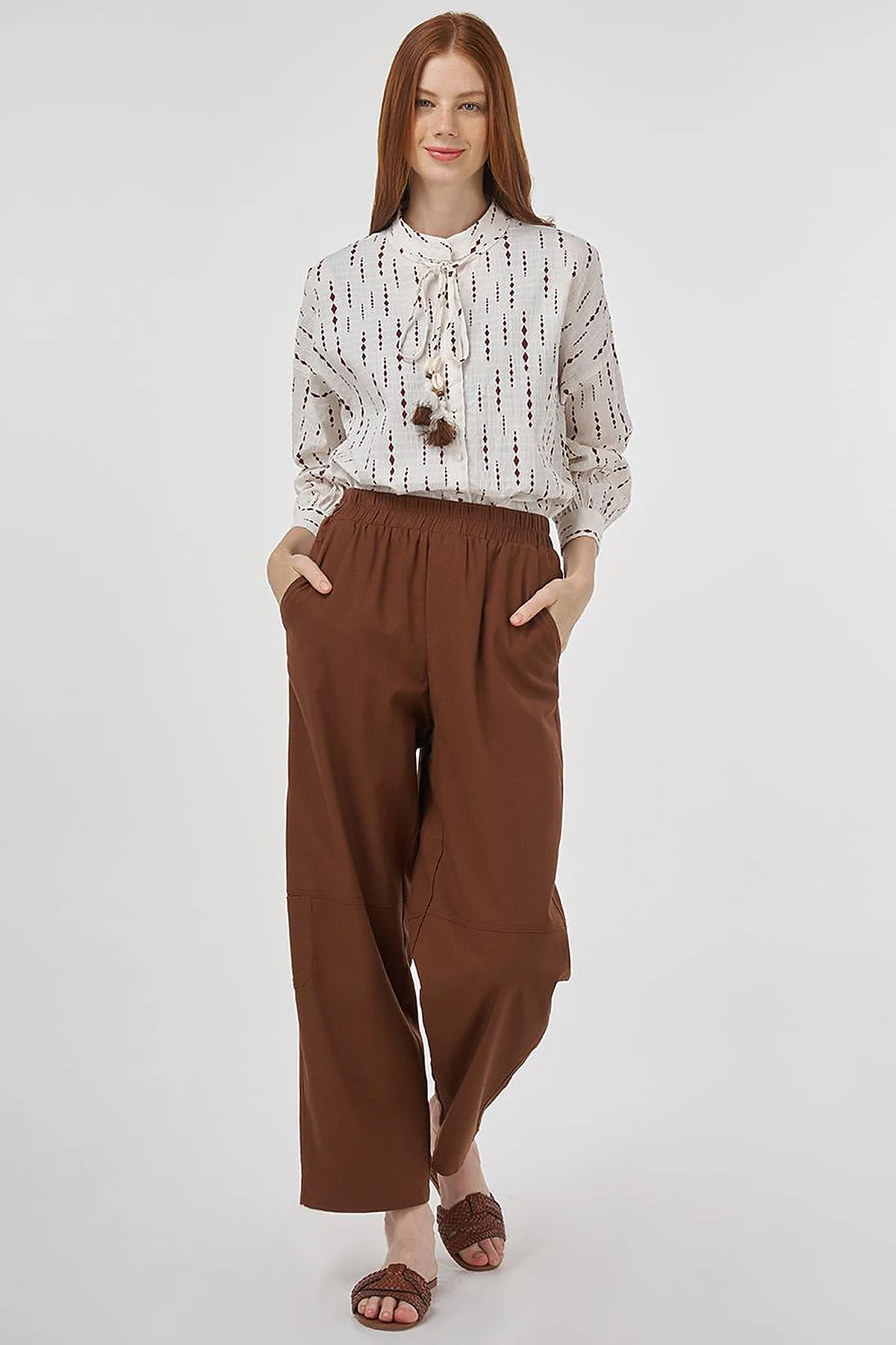 Relaxed Fit Viscose Pants Brown