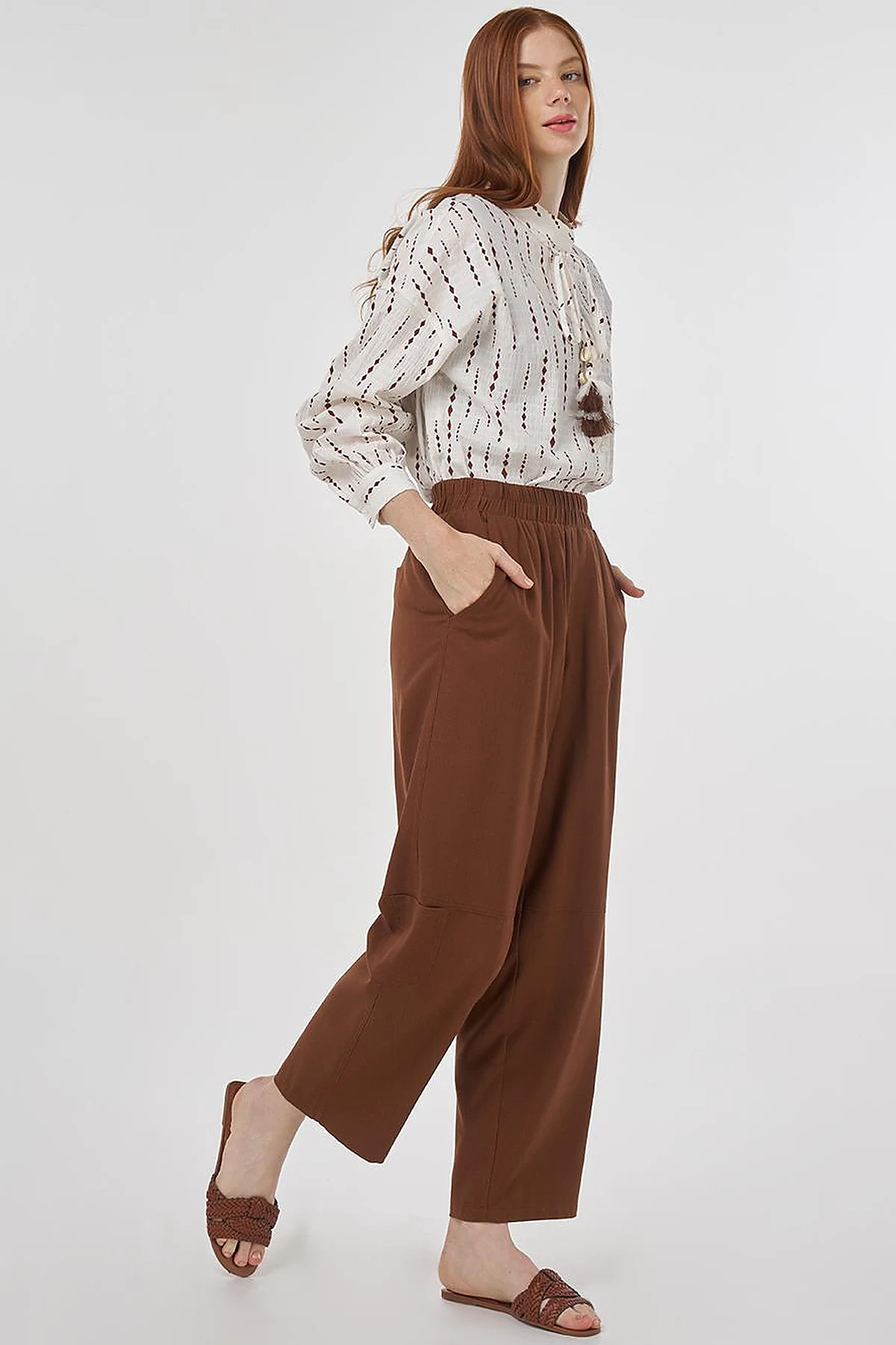 Relaxed Fit Viscose Pants Brown