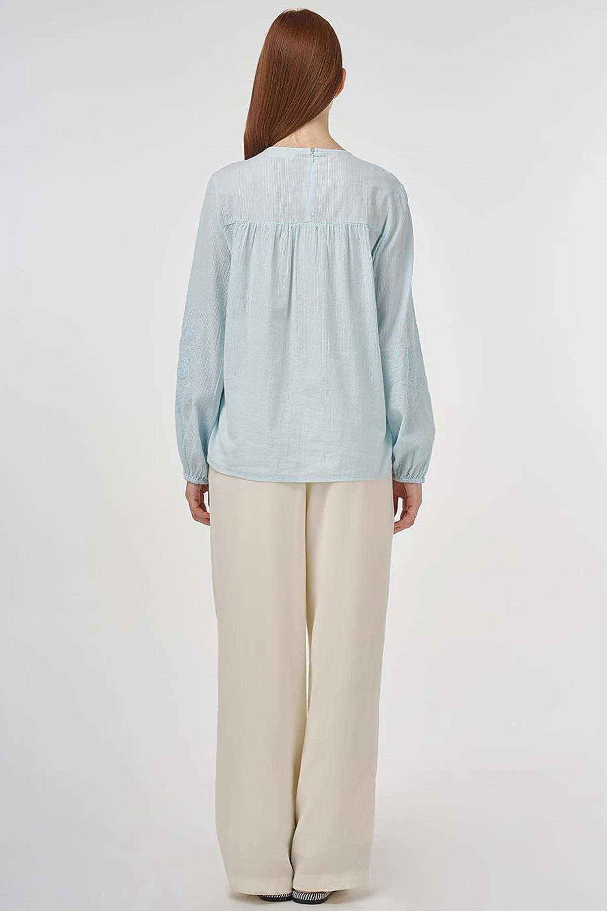Crew Neck Cotton Blouse Ice Blue