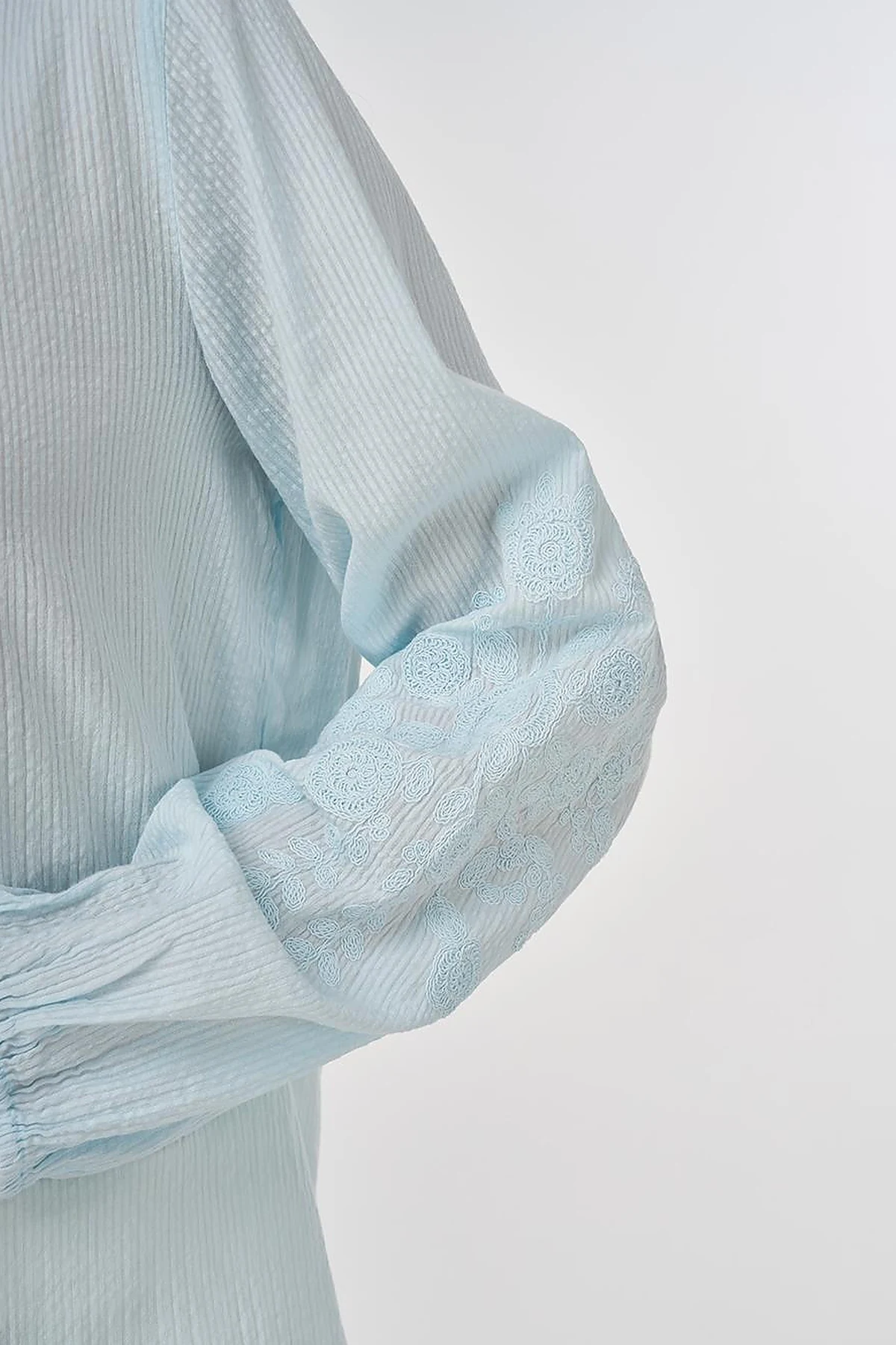 Crew Neck Cotton Blouse Ice Blue