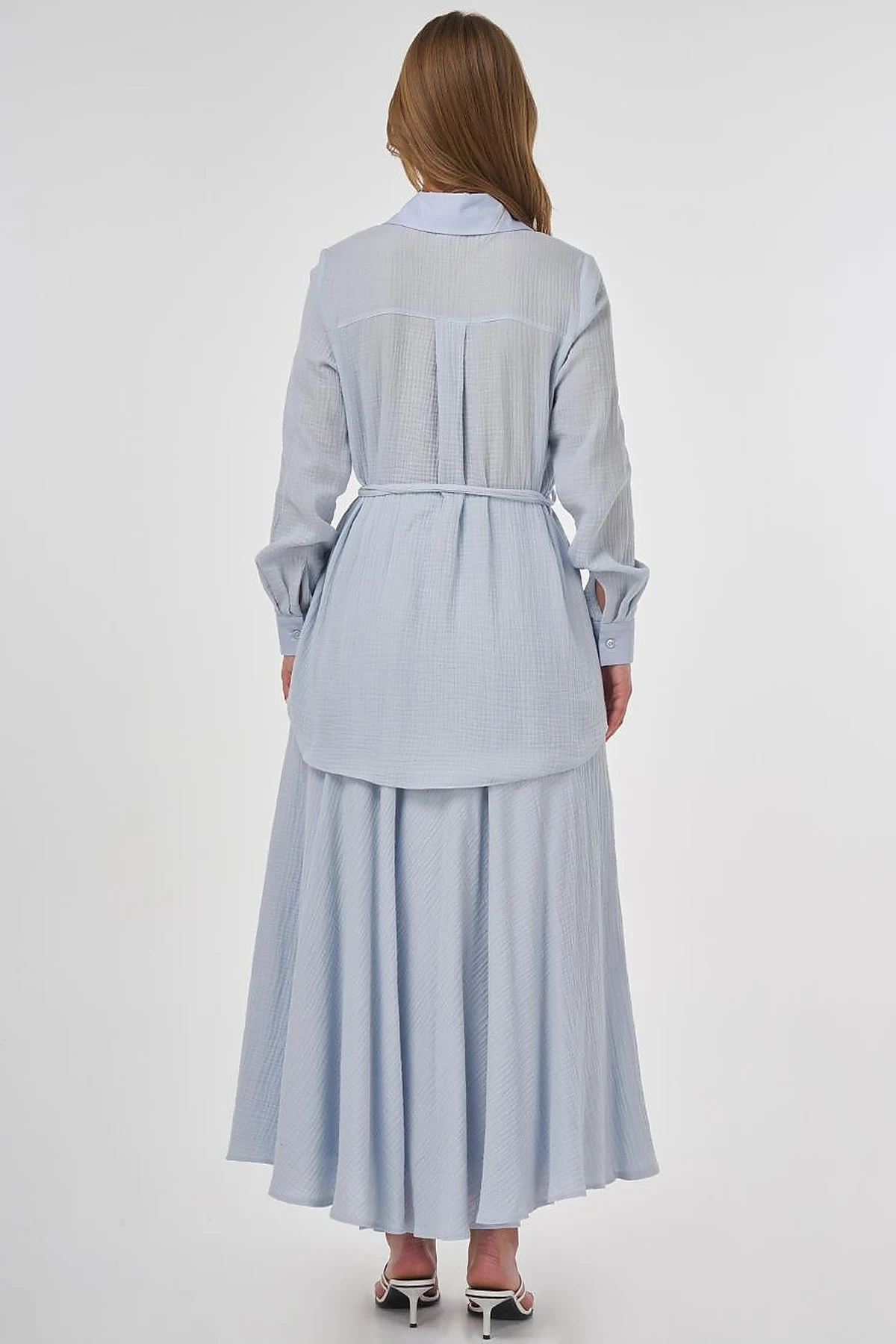 Stone-Embellished Collar Muslin Tunic Blue