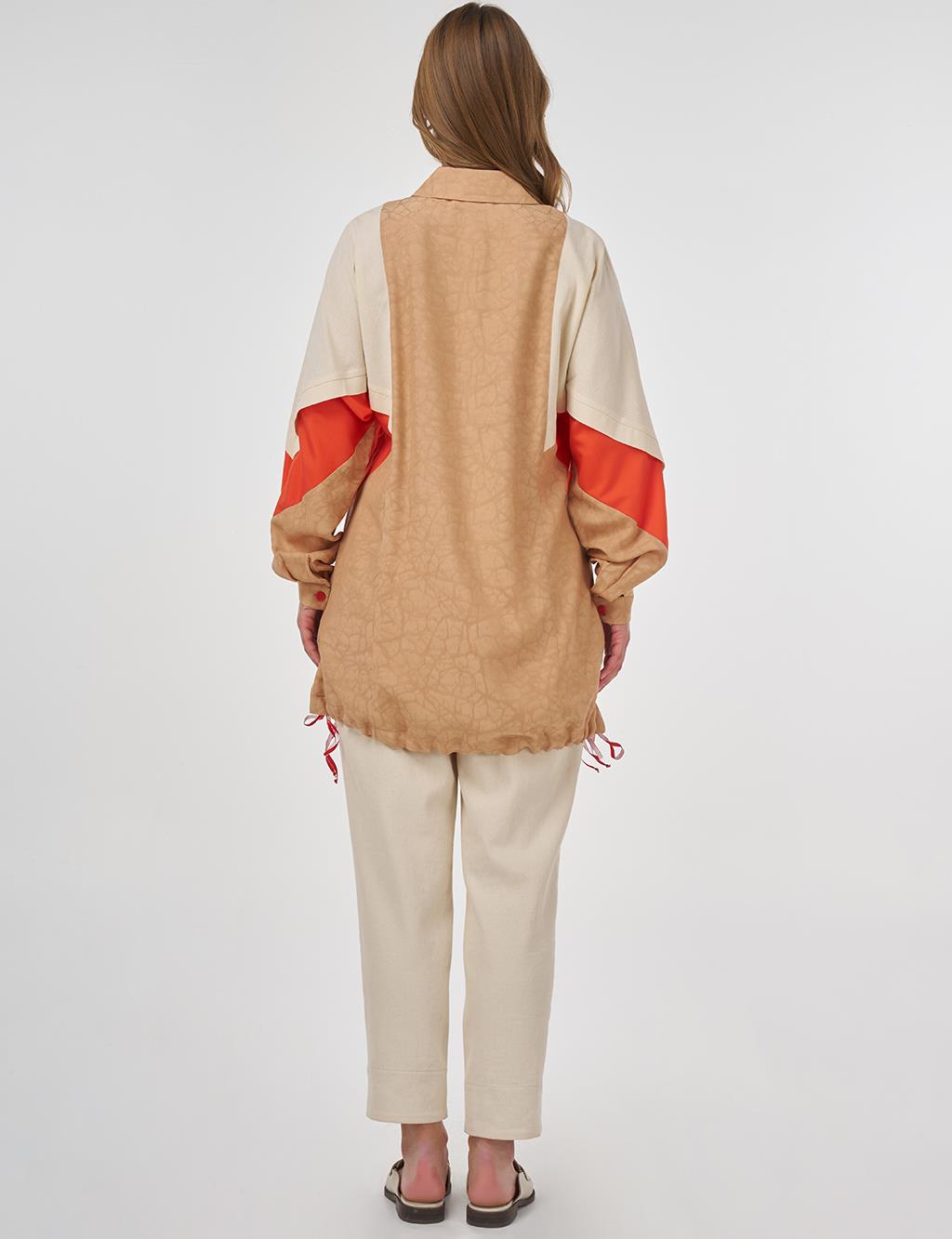 Fabric-Trimmed Viscose Tunic Beige
