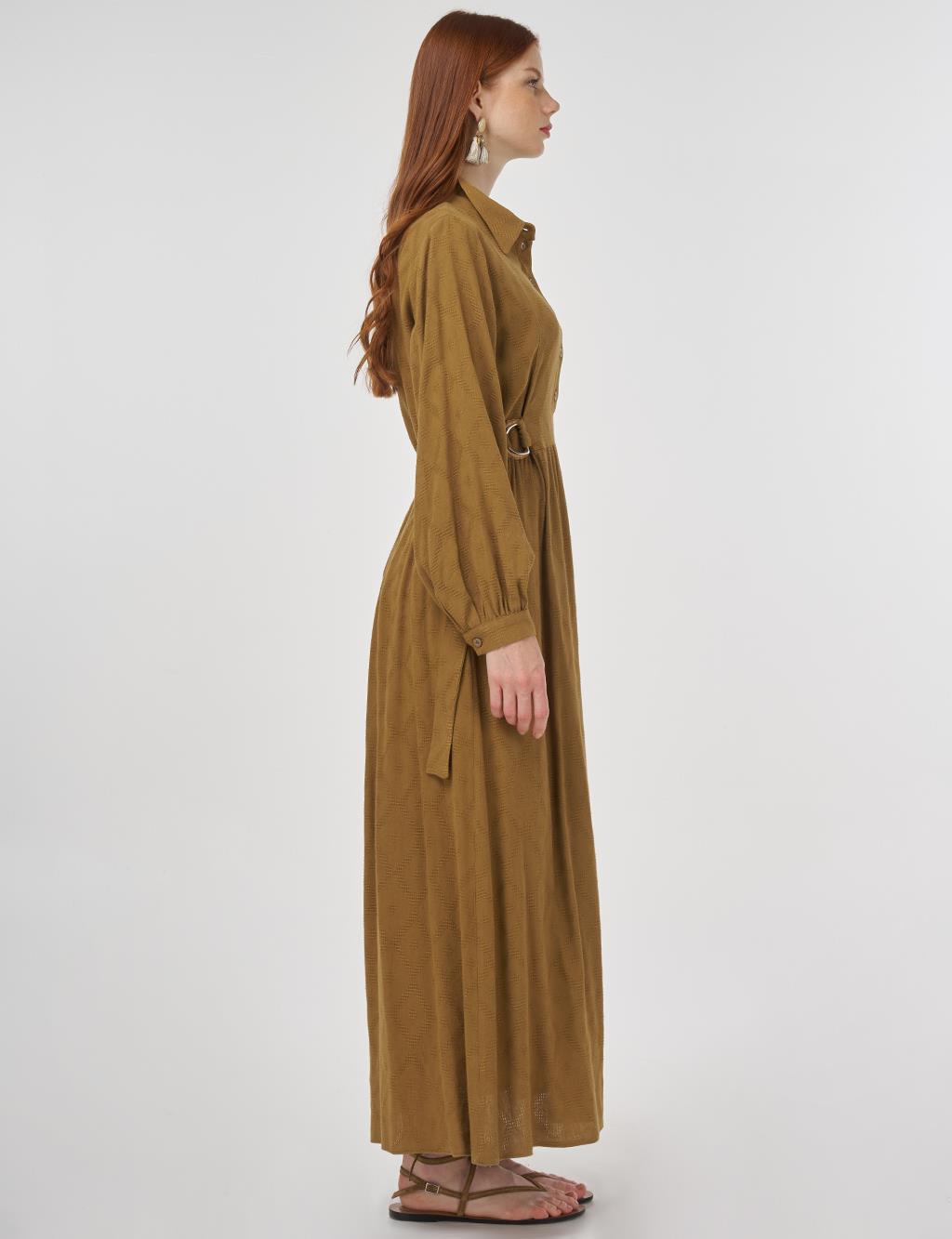 Belted Viscose Linen Dress Dark Olive