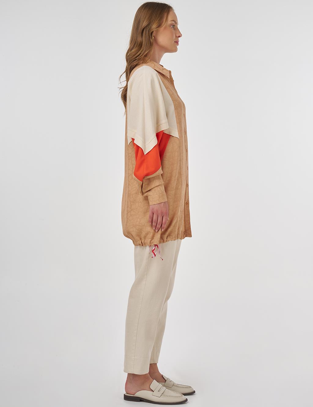 Fabric-Trimmed Viscose Tunic Beige