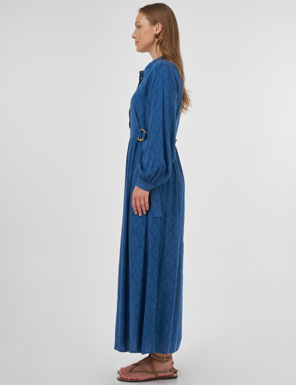 Belted Viscose Linen Dress Indigo
