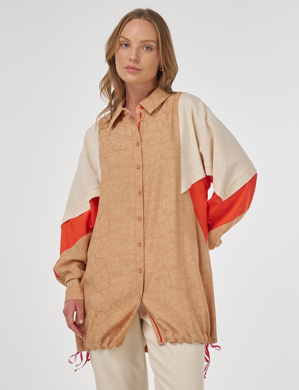 Fabric-Trimmed Viscose Tunic Beige