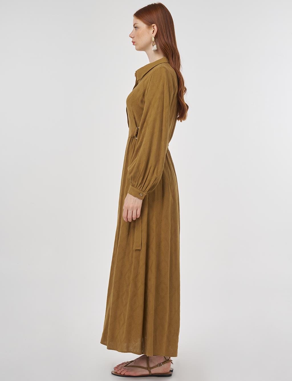 Belted Viscose Linen Dress Dark Olive