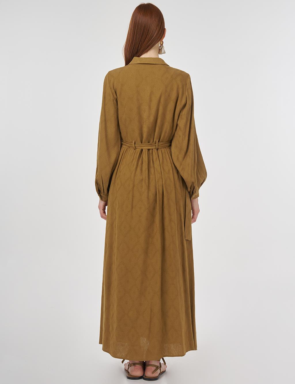 Belted Viscose Linen Dress Dark Olive