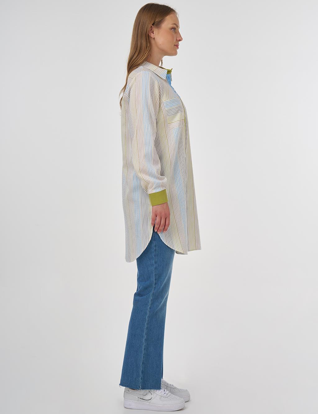 Fabric-Trimmed Viscose Tunic Ecru