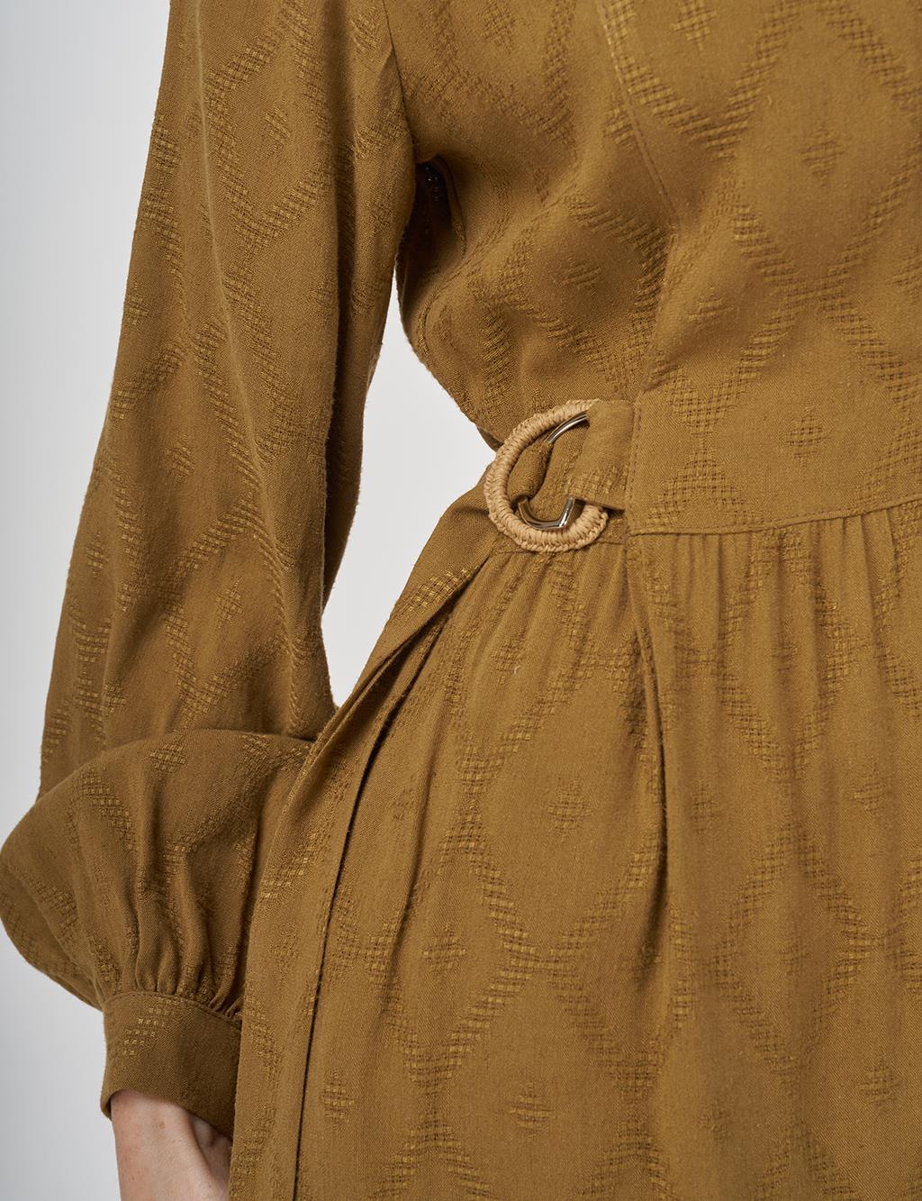 Belted Viscose Linen Dress Dark Olive