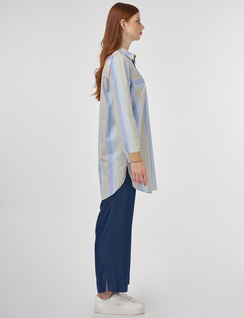 Button-Detail Cotton Tunic Indigo 