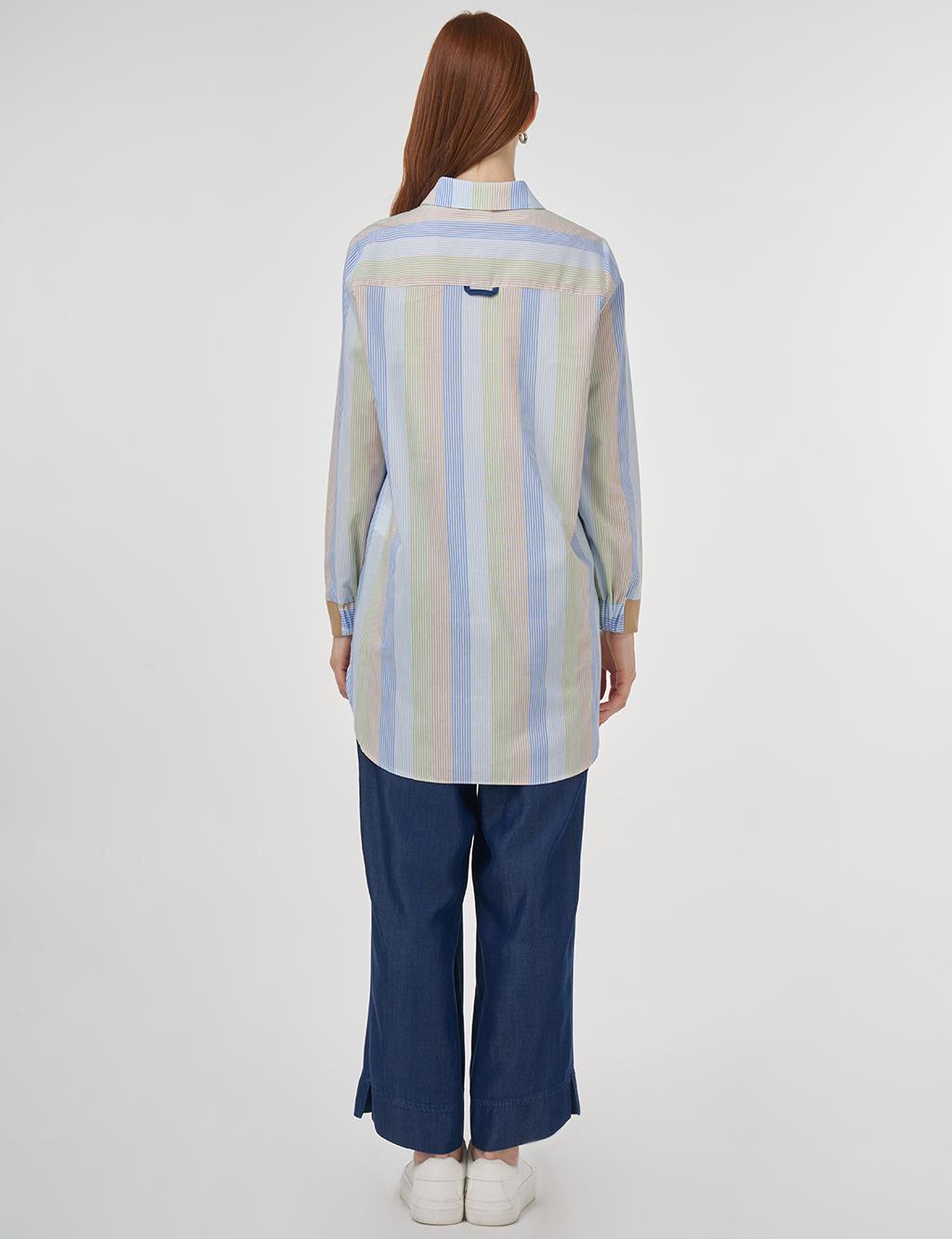 Button-Detail Cotton Tunic Indigo 