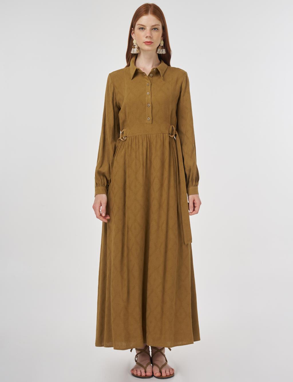 Belted Viscose Linen Dress Dark Olive
