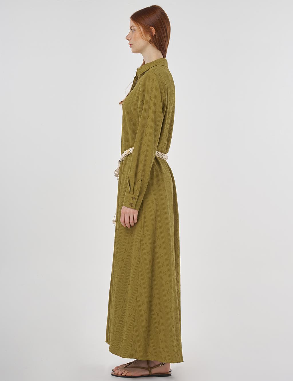Belted Crinkled Dress in Khaki
