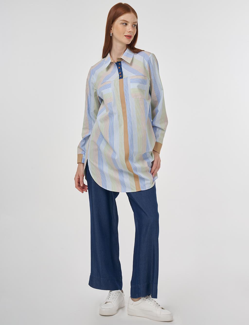 Button-Detail Cotton Tunic Indigo 