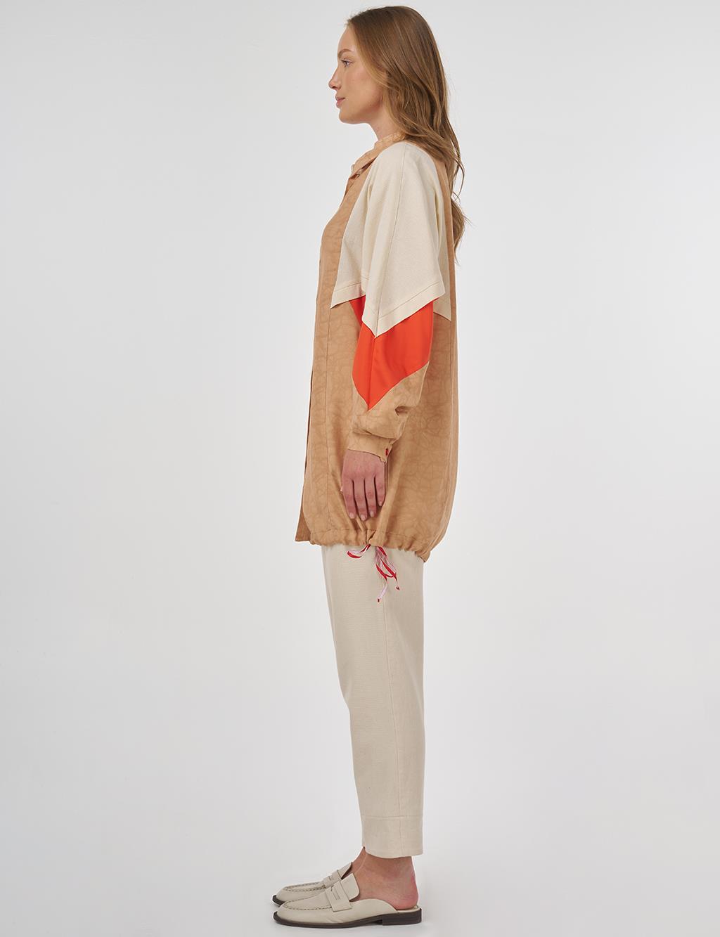 Fabric-Trimmed Viscose Tunic Beige