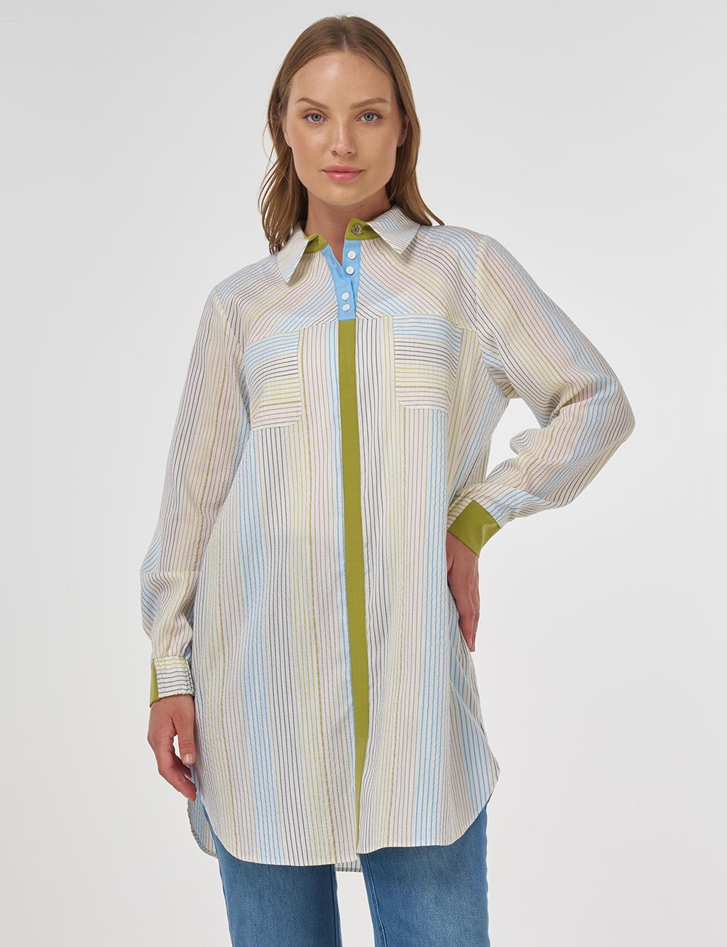 Fabric-Trimmed Viscose Tunic Ecru
