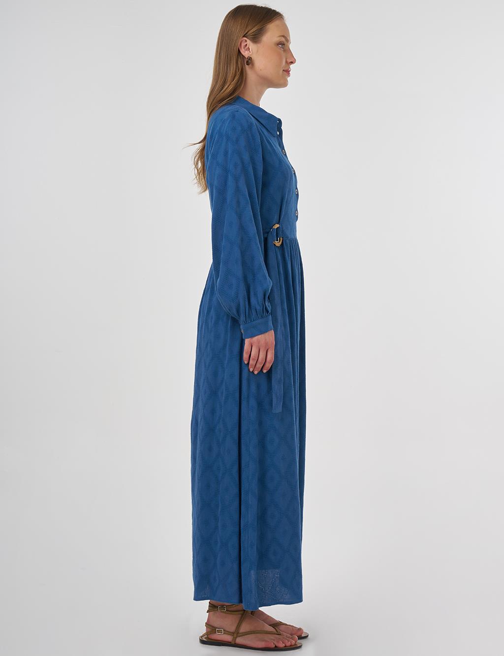 Belted Viscose Linen Dress Indigo