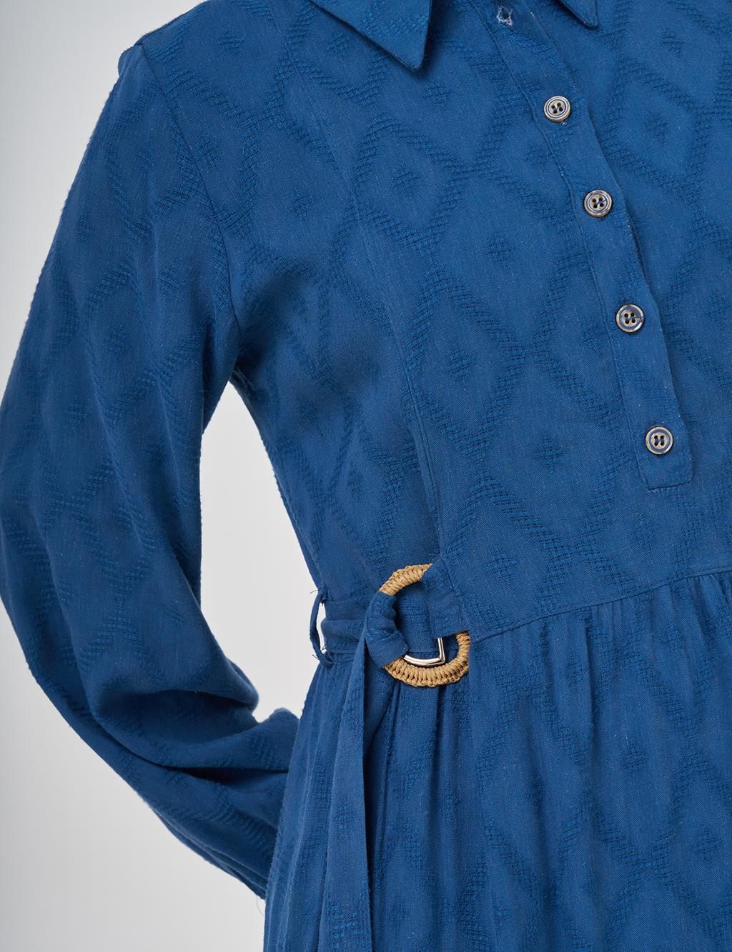 Belted Viscose Linen Dress Indigo