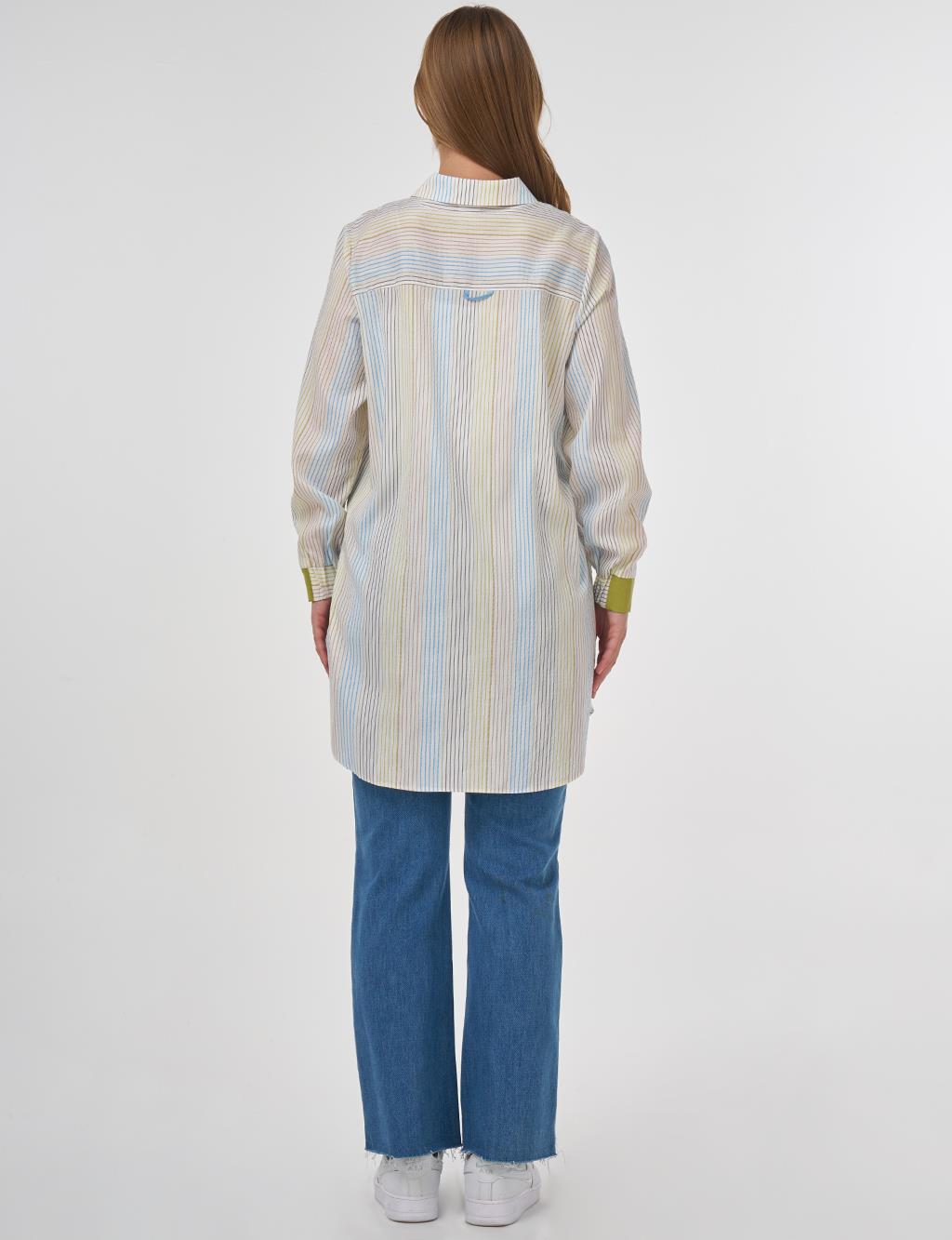 Fabric-Trimmed Viscose Tunic Ecru