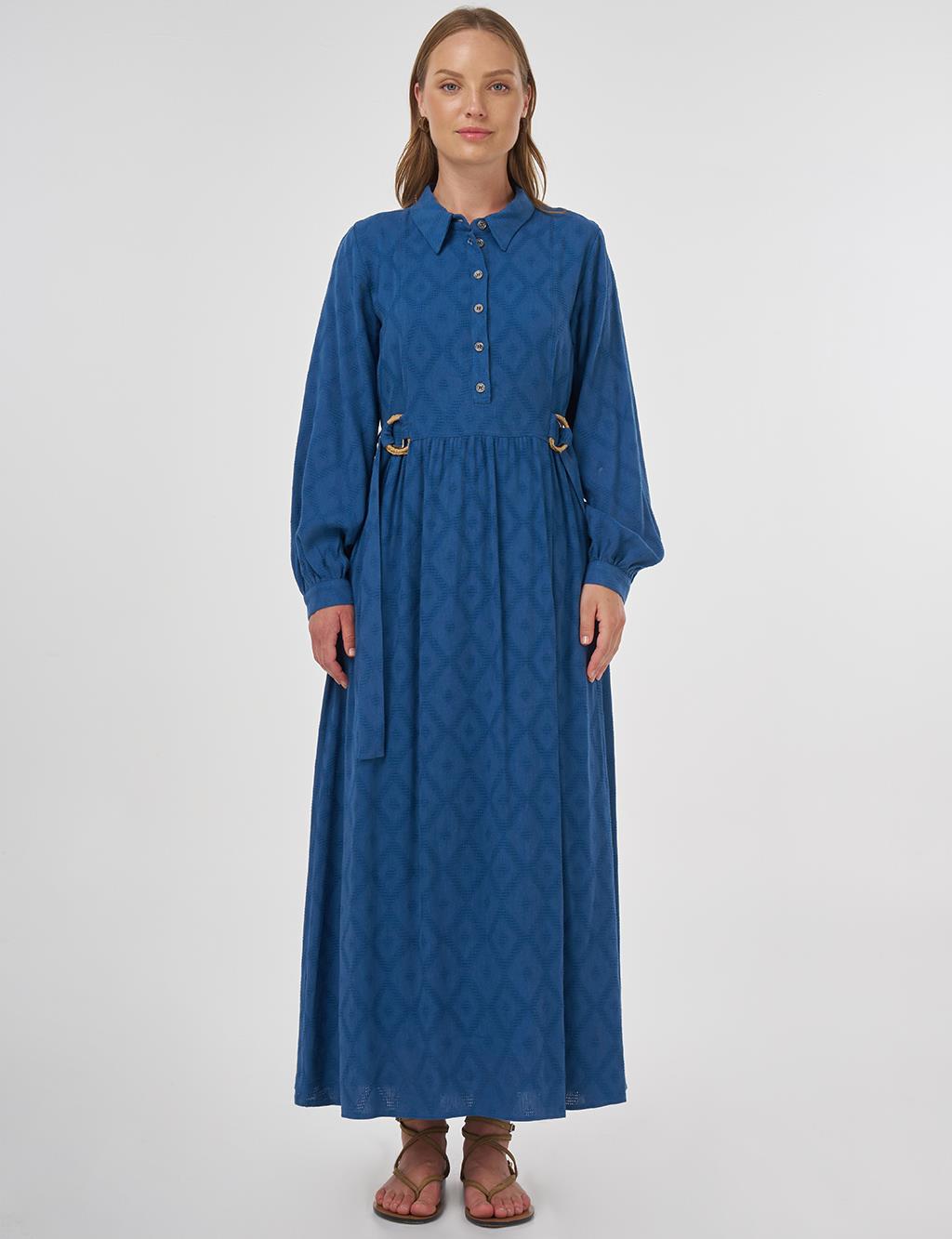 Belted Viscose Linen Dress Indigo
