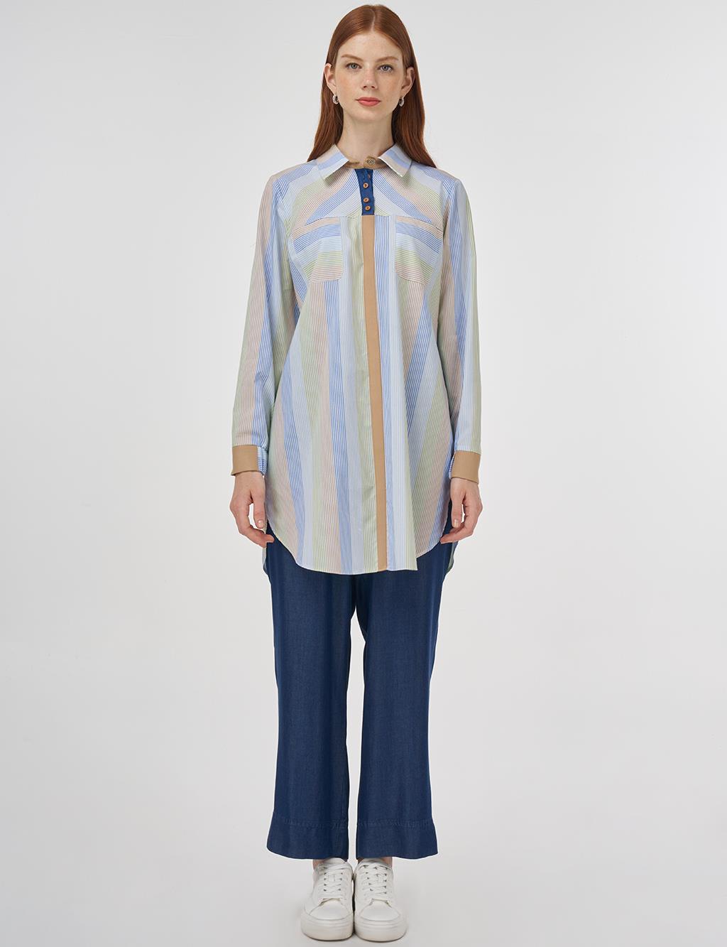 Button-Detail Cotton Tunic Indigo 