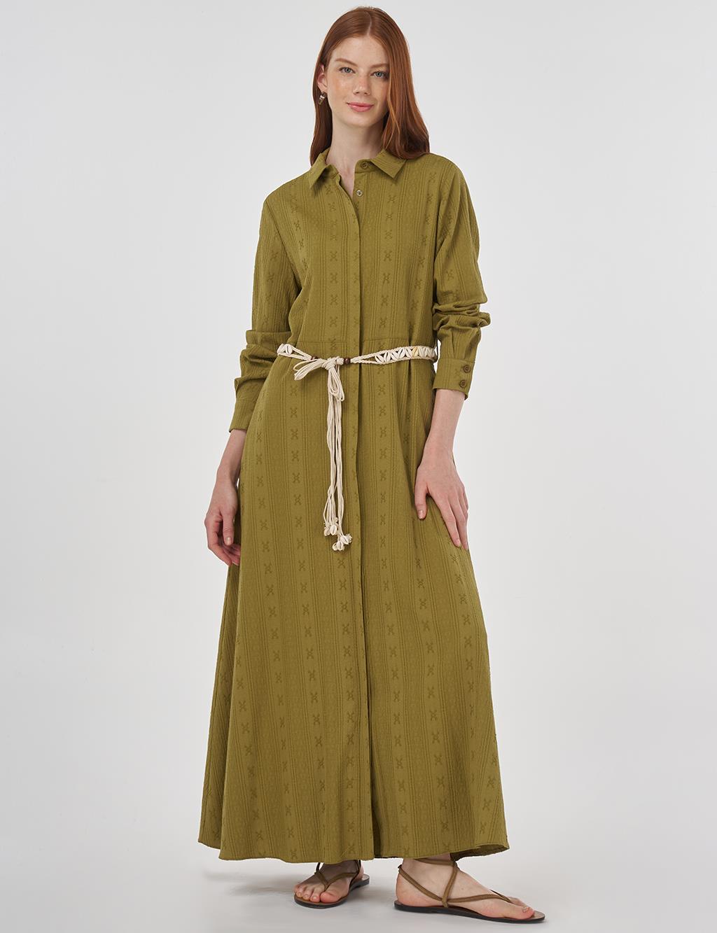 Belted Crinkled Dress in Khaki