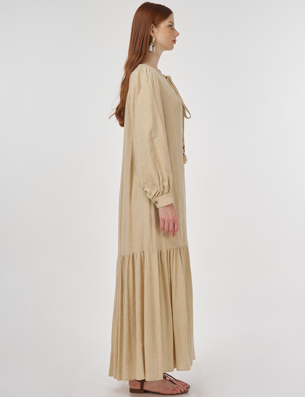 Drawstring Viscose-Linen Dress Beige
