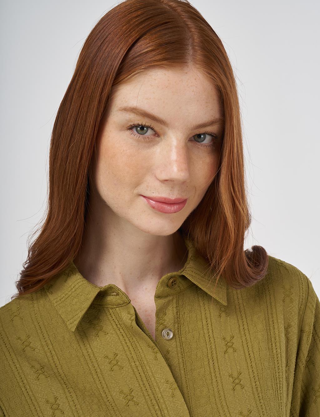 Belted Crinkled Dress in Khaki