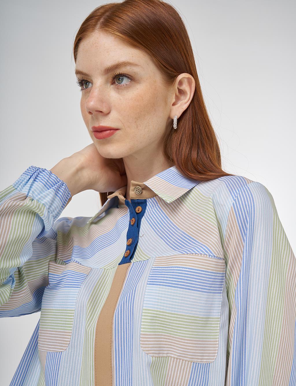 Button-Detail Cotton Tunic Indigo 