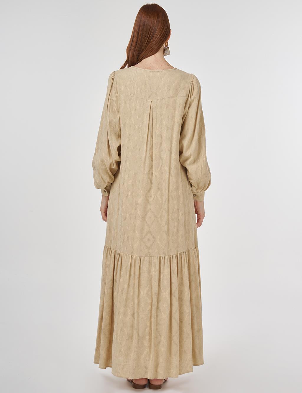 Drawstring Viscose-Linen Dress Beige