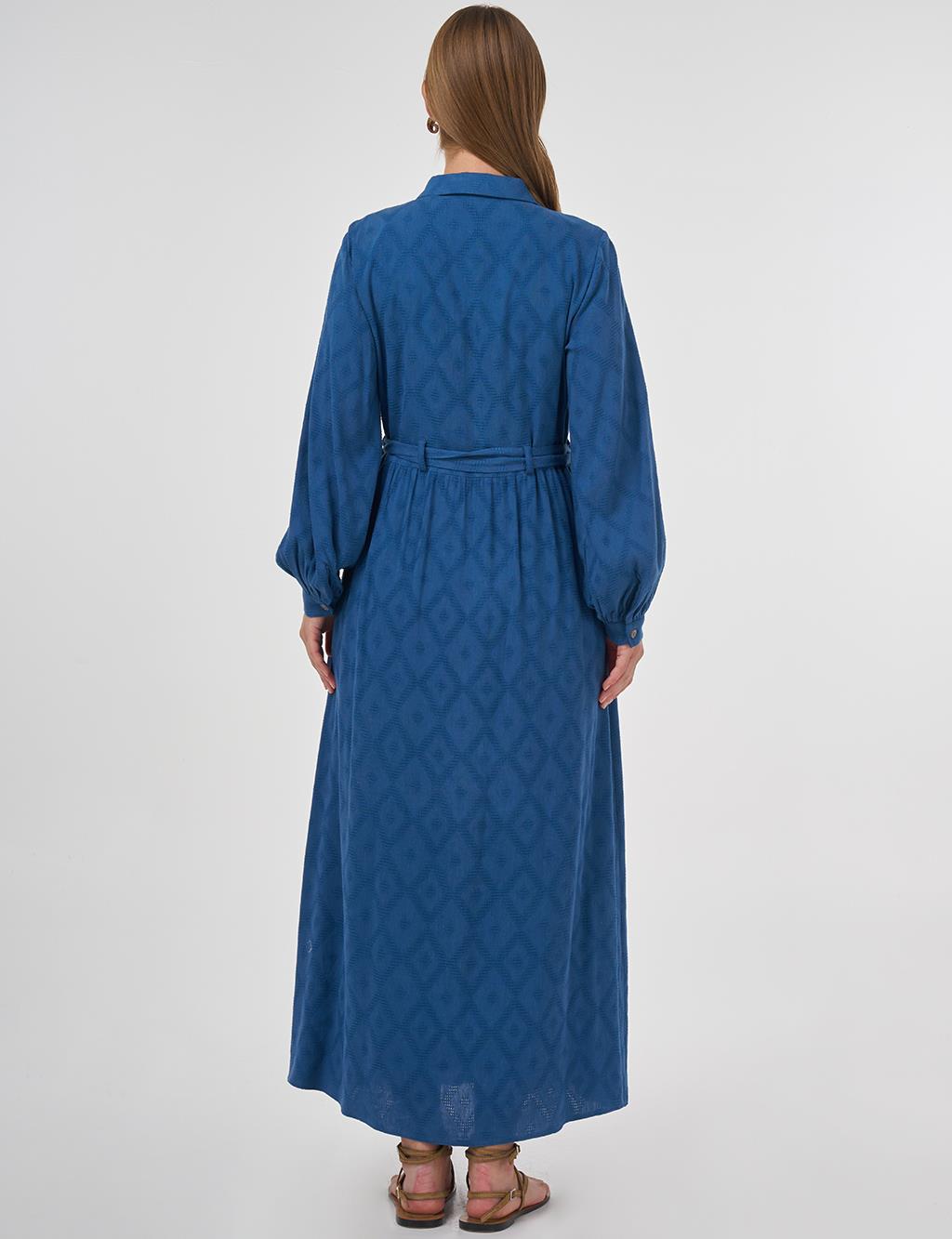 Belted Viscose Linen Dress Indigo