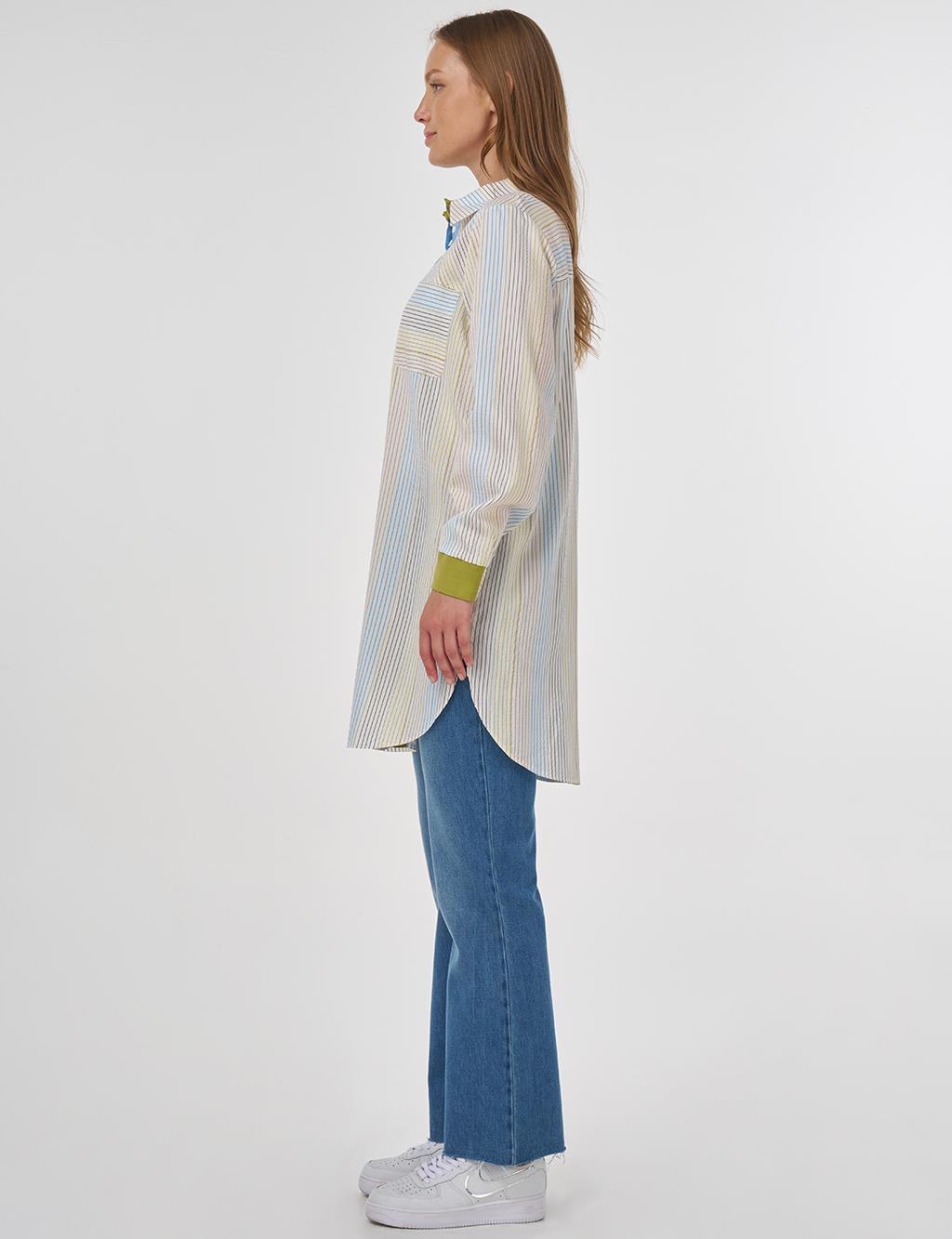Fabric-Trimmed Viscose Tunic Ecru