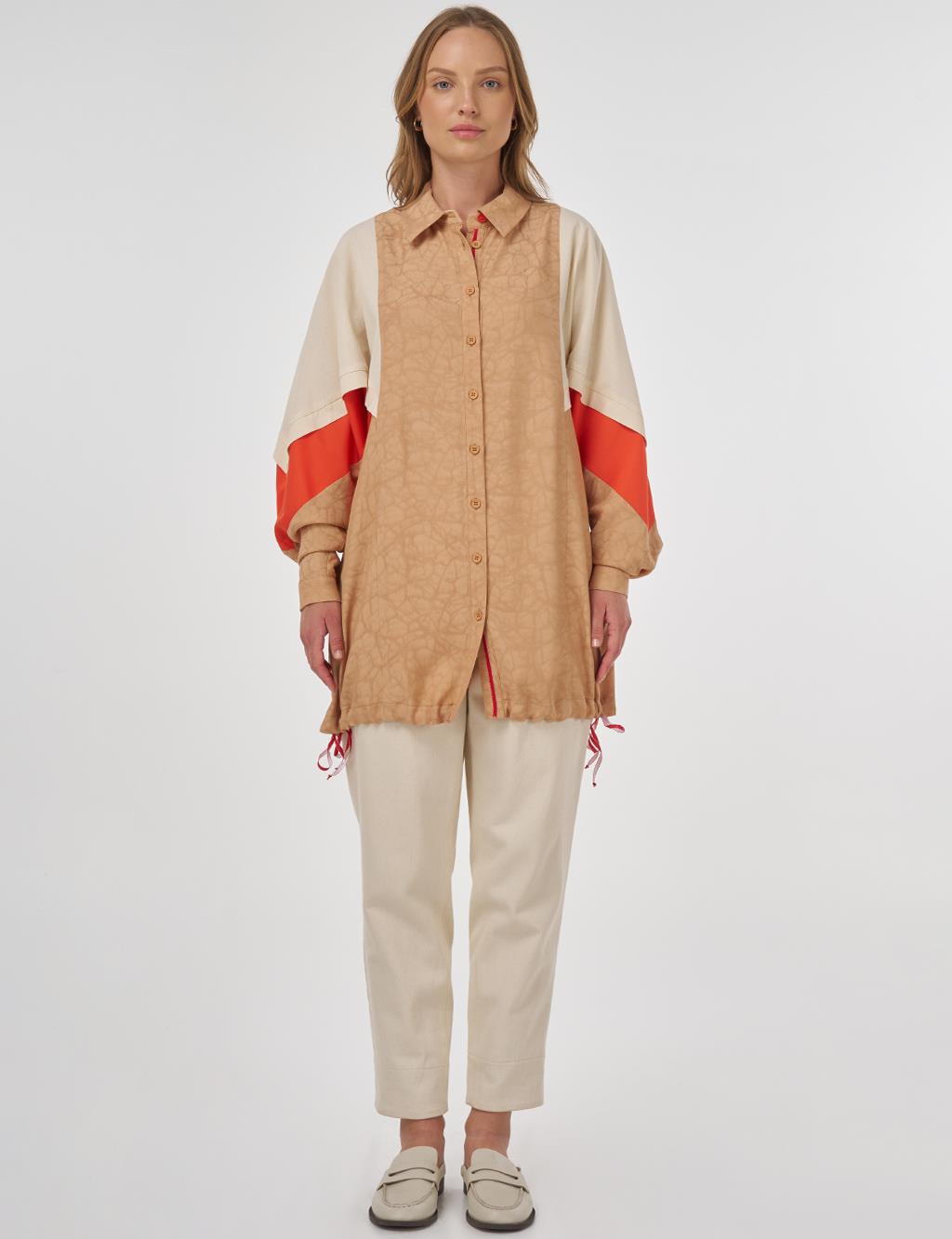 Fabric-Trimmed Viscose Tunic Beige