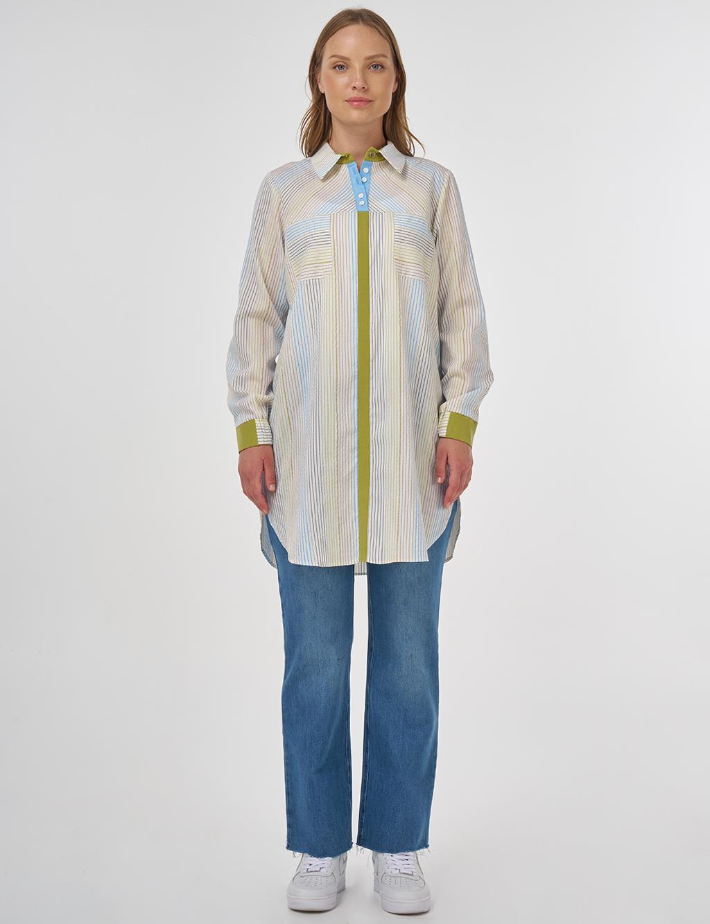Fabric-Trimmed Viscose Tunic Ecru