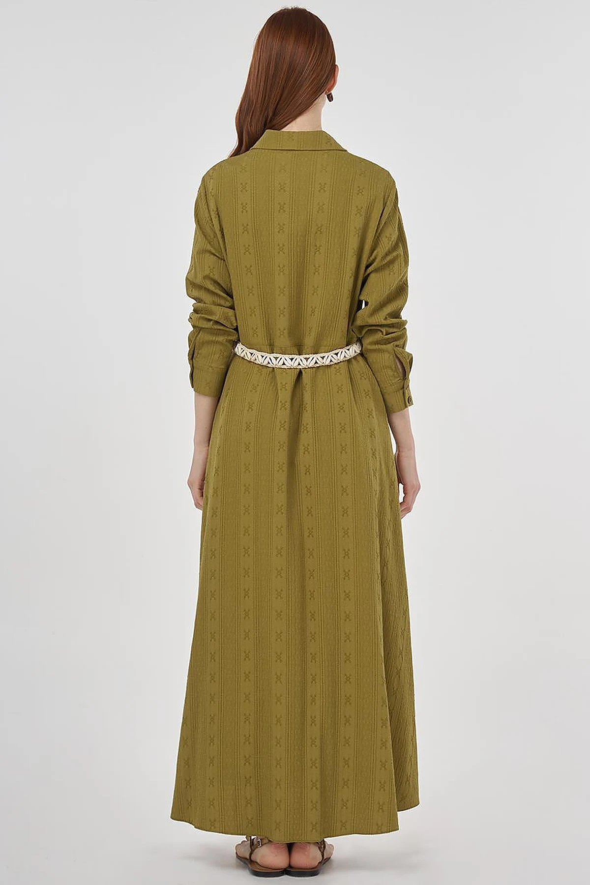 Belted Crinkled Dress in Khaki