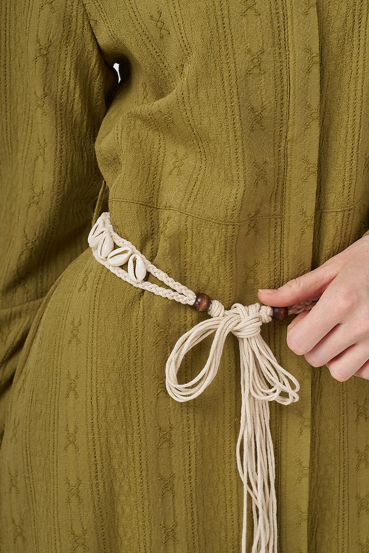 Belted Crinkled Dress in Khaki